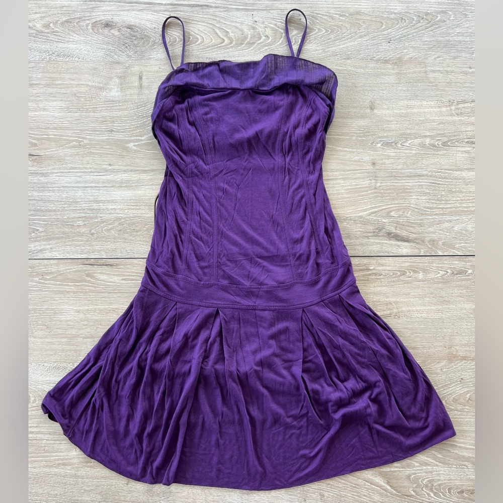 Vintage Free People Mini Dress Size Small Petite Spaghetti Strap Solid Purple